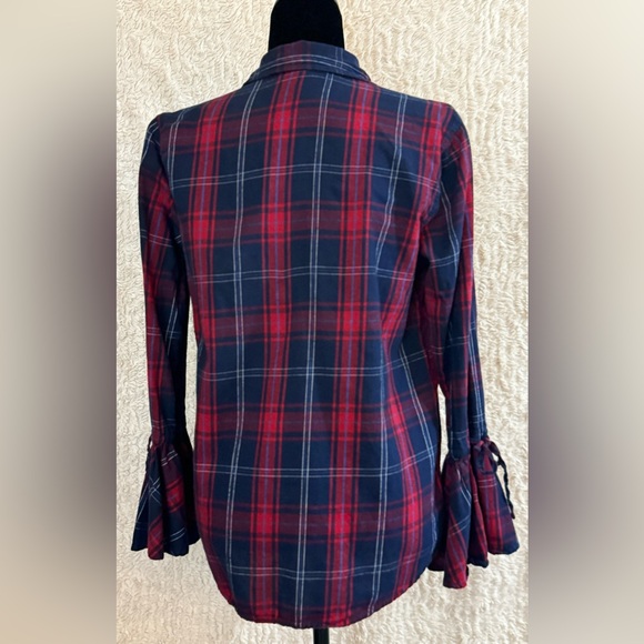 Time and Tru-Red and blue plaid button shirt with bell sleeves, 8-10 - Picture 3 of 6